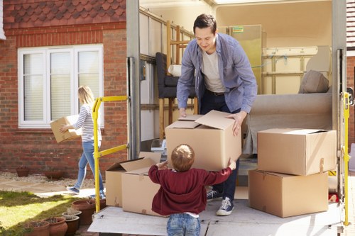 Packed household boxes ready for removals in Bromley